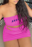 Pink Fashion Sexy Letter Print Bandage Backless Strapless Sleeveless Two Pieces