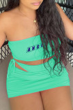 Pink Fashion Sexy Letter Print Bandage Backless Strapless Sleeveless Two Pieces