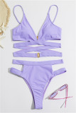 Purple Fashion Sexy Solid Hollowed Out Backless Swimwears (With Paddings)