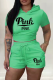 Green Casual Print Patchwork Hooded Collar Short Sleeve Two Pieces