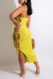 White Sexy Print Hollowed Out Spaghetti Strap Pencil Skirt Dresses