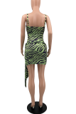 Red Sexy Print Patchwork Spaghetti Strap Irregular Dress Dresses
