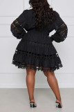 Black Sexy Solid Hollowed Out Patchwork V Neck A Line Dresses