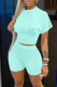 Lake Green Casual Solid Patchwork O Neck Short Sleeve Two Pieces