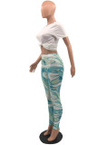 Pink Fashion Casual Print Basic O Neck Short Sleeve Two Pieces