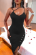 Black Sexy Solid Buckle Spaghetti Strap Irregular Dress Dresses