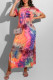 Pink Fashion Casual Tie Dye Slit O Neck Straight Dresses