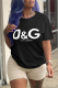 Black Casual Street Print Patchwork Letter O Neck T-Shirts