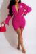 Rose Red Fashion Street Print Fold V Neck Wrapped Skirt Dresses