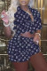 Blue Fashion Casual Print Patchwork Turndown Collar Short Sleeve Two Pieces