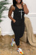 Black Fashion Casual Print Basic O Neck Regular Jumpsuits