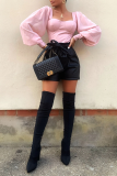 Pink Sexy Solid Patchwork Square Collar Tops