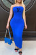 Blue Fashion Sexy Print Letter Strapless One Step Skirt Dresses