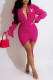 Rose Red Fashion Street Print Fold V Neck Wrapped Skirt Dresses