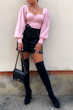 Pink Sexy Solid Patchwork Square Collar Tops