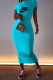 Cyan Fashion Elegant Print Letter O Neck One Step Skirt Dresses