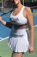 White Casual Sportswear Letter Print Hollowed Out U Neck Sleeveless Two Pieces