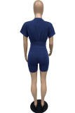 Royal Blue Casual Solid Split Joint O Neck Short Sleeve Two Pieces