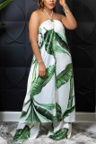 Green Fashion Sexy Bohemian Floral Printing Off the Shoulder Sleeveless Two Pieces