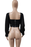Pink Sexy Solid Patchwork Square Collar Tops