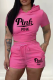 Pink Casual Print Patchwork Hooded Collar Short Sleeve Two Pieces