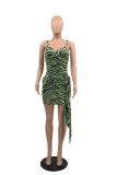 Red Sexy Print Patchwork Spaghetti Strap Irregular Dress Dresses