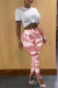 Pink Fashion Casual Print Basic O Neck Short Sleeve Two Pieces