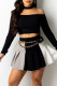 Black Fashion Casual Solid Patchwork Backless Off the Shoulder Long Sleeve Two Pieces