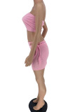 Pink Fashion Sexy Letter Print Bandage Backless Strapless Sleeveless Two Pieces
