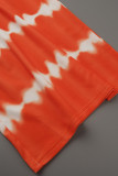 Tangerine Sexy Print Tie Dye Split Joint Asymmetrical Spaghetti Strap Sleeveless Two Pieces