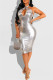Silver Fashion Sexy Solid Bandage Hollowed Out Backless Halter Sleeveless Dress