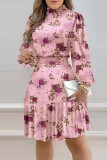 Pink Elegant Print Patchwork O Neck A Line Dresses