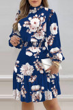Pink Elegant Print Patchwork O Neck A Line Dresses