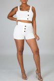 Blue Sexy Solid Patchwork Square Collar Sleeveless Two Pieces