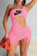 Pink Fashion Sexy Print Patchwork One Shoulder One Step Skirt Dresses