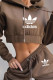 Dark Brown Fashion Casual Print Letter Hooded Collar Long Sleeve Two Pieces