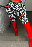 Red Fashion Casual Print Basic Skinny High Waist Pencil Trousers