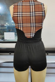 Black Fashion Casual Plaid Print O Neck Sleeveless Two Pieces