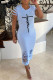 Light Blue Casual Print Burn-out O Neck One Step Skirt Dresses