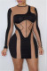 Apricot Fashion Sexy Patchwork See-through O Neck Long Sleeve Dresses