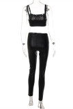 Black Sexy Casual Solid Backless Spaghetti Strap Sleeveless Two Pieces