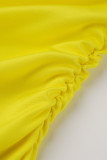 Yellow Sexy Solid Patchwork Fold Asymmetrical U Neck Vest Dress Dresses