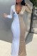 White Fashion Street Print Patchwork V Neck One Step Skirt Dresses
