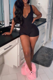 Black Sexy Solid Patchwork V Neck Skinny Rompers