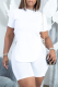 White Casual Solid Draw String O Neck Short Sleeve Two Pieces