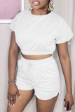 Grey Fashion Casual Solid Bandage Backless O Neck Short Sleeve Two Pieces