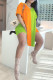 Orange Green Casual Solid Patchwork Slit V Neck Short Sleeve Two Pieces