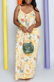 Pink Sexy Casual Print Backless Spaghetti Strap Long Dress