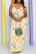 Yellow Sexy Casual Print Backless Spaghetti Strap Long Dress