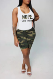 Camouflage Casual Camouflage Print Split Joint U Neck Sleeveless Two Pieces